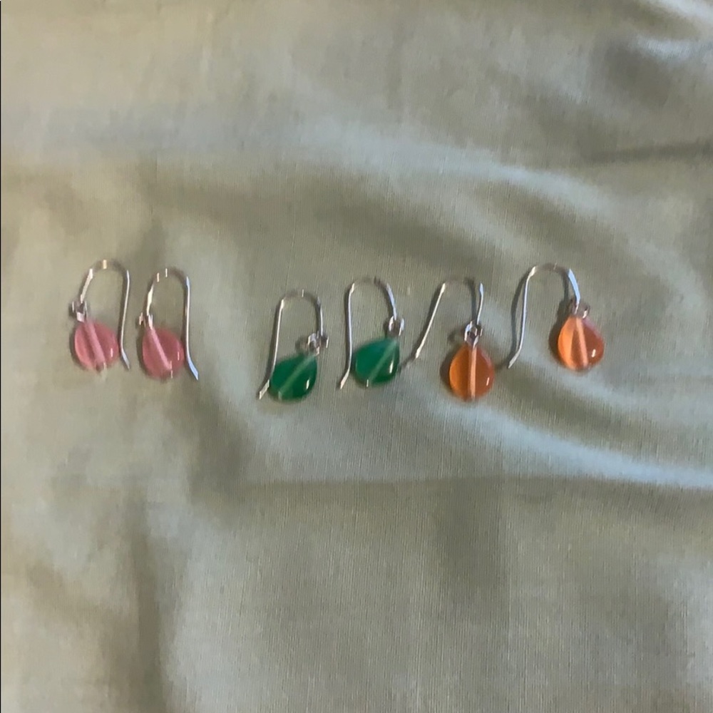 Pink, green, and orange earrings